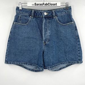 Zara Blue Mom Jean Shorts Button Fly Denim 100% Cotton Wide Leg Shorts Size 8